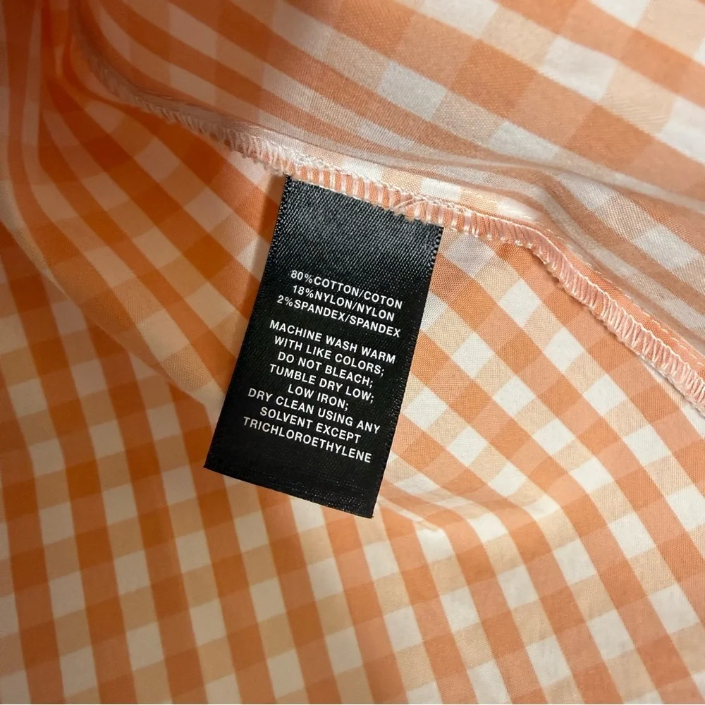 Lafayette 148 New York Gingham Button-Up Blouse Size 14 Peach White - Picture 4 of 6